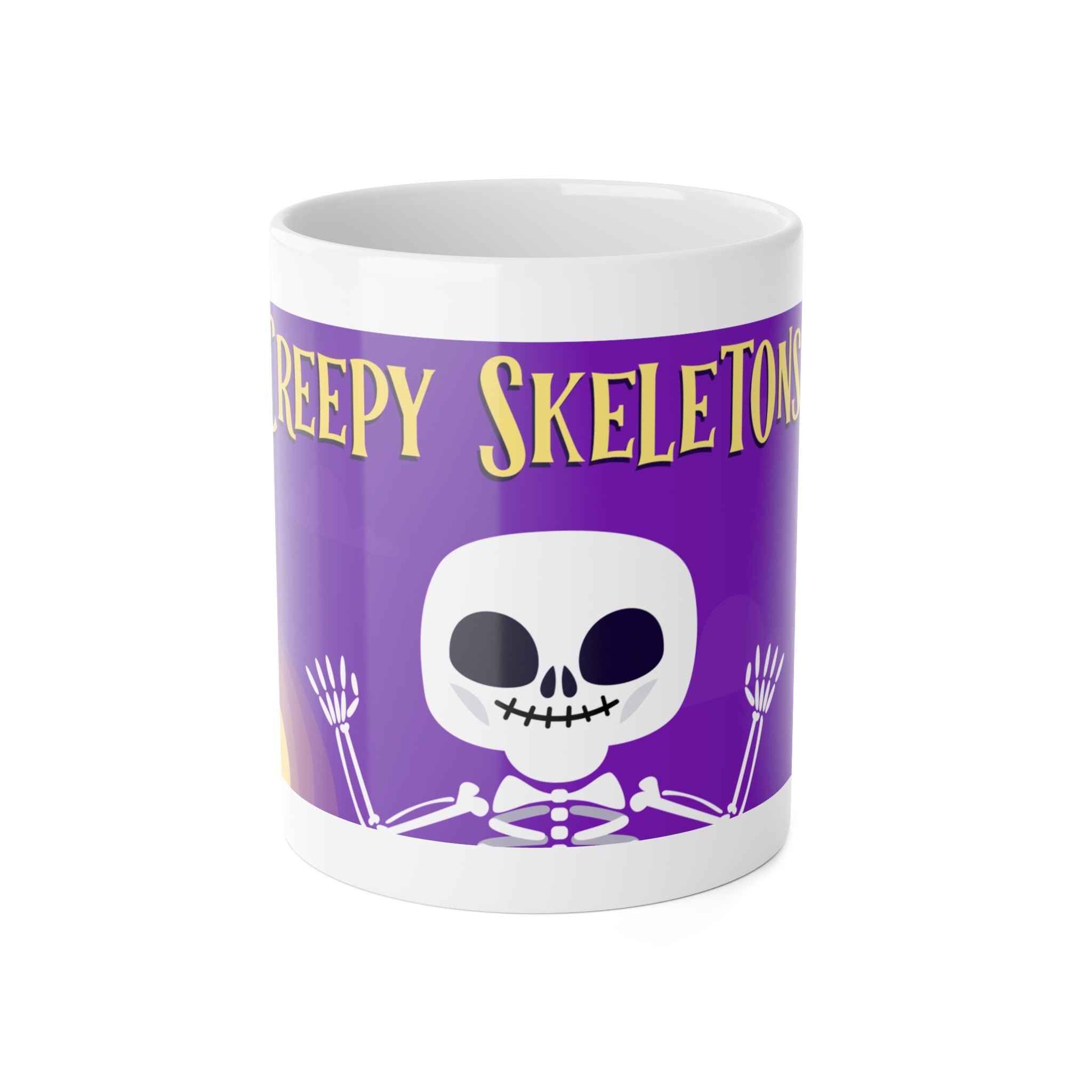 Creepy Skeletons in a Haunted Graveyard | Halloween Bats and Ghosts | White Ceramic Mug